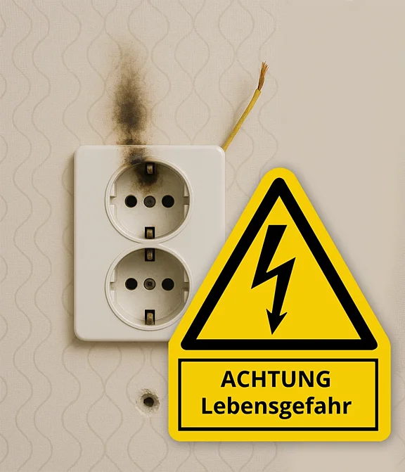 Beispiel für schlechte Elektroarbeiten: verschmorte Steckdose